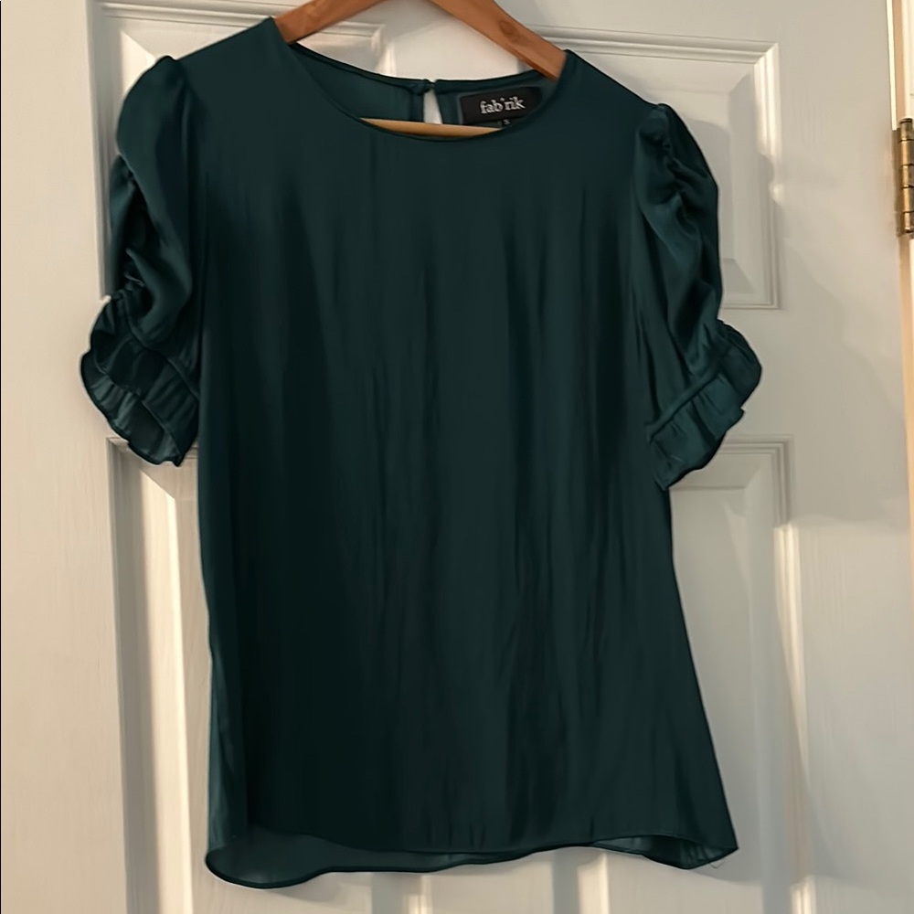 Fab'rik Green Flutter Sleeve Ruffled Blouse